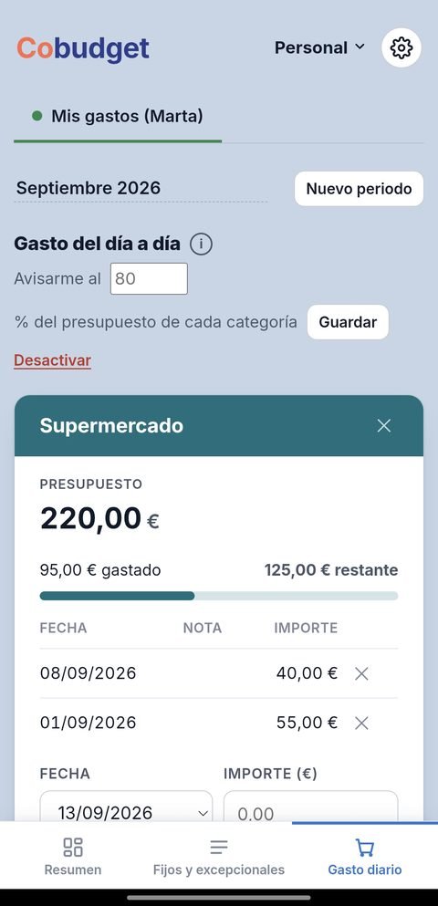 Gasto diario por categorías en Cobudget